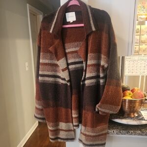 Brown & Gray Striped Women's Cardigan